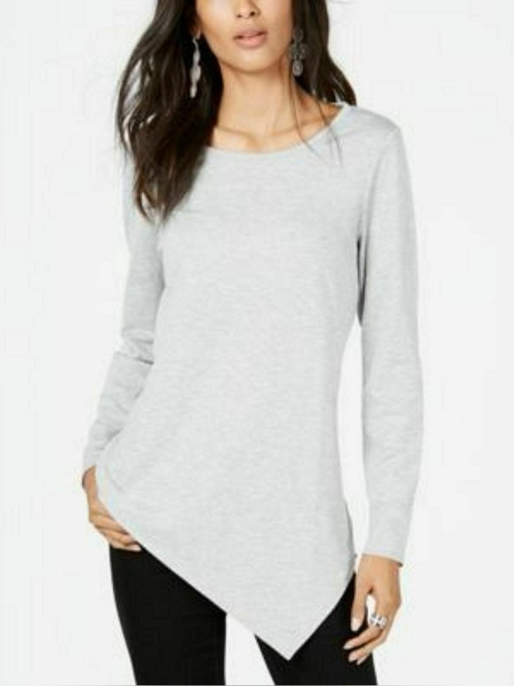 NWOT INC International Concepts Light Gray Long-Sleeve Asymmetrical Hem Top